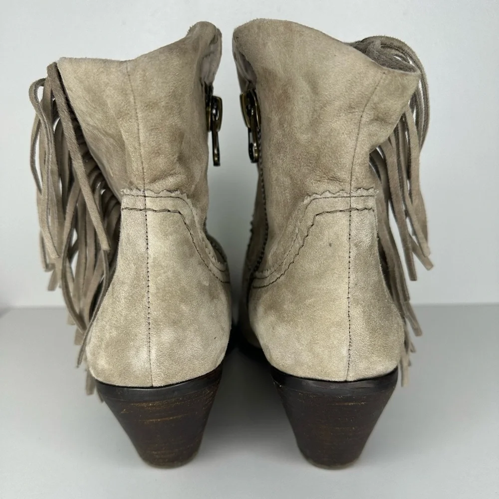 Sam Edelman Gray Suede Fringe Louie Heeled Ankle Boot Women’s Size 10.5